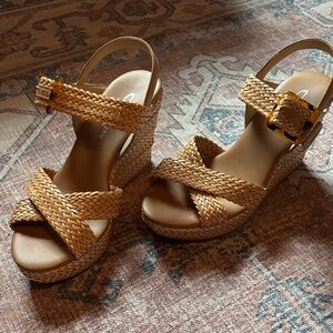 Chinese Laundry Braided Tan Wedge Sandals with Buckle 7.5